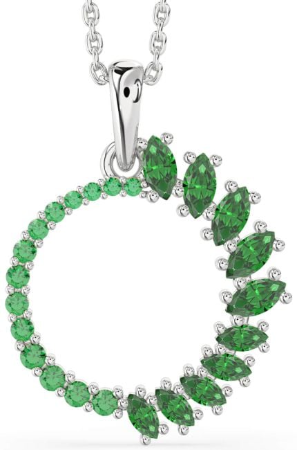 Emerald Silver Circle Necklace