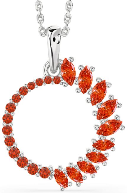 Fire Opal Silver Circle Necklace