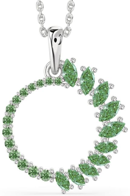 Green Diamond Silver Circle Necklace
