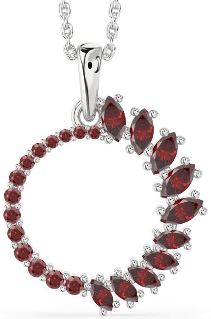 Garnet Silver Circle Necklace