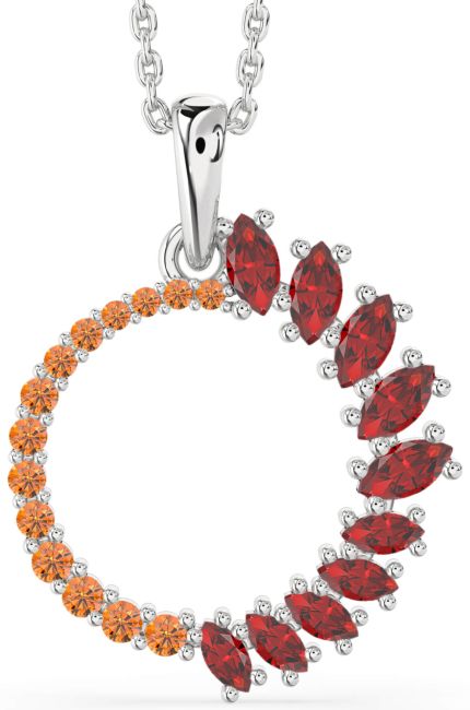 Ruby & Citrine Silver Circle Necklace