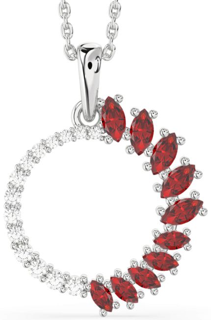 Diamond & Ruby Silver Circle Necklace