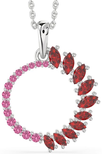 Ruby & Pink Sapphire Silver Circle Necklace