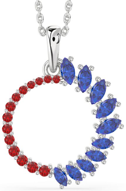 Blue Sapphire & Ruby Silver Circle Necklace