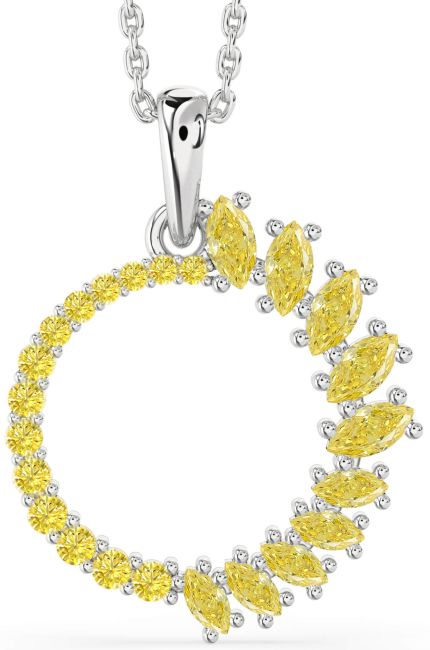 Yellow Diamond Silver Circle Necklace
