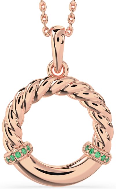 Emerald Rose Gold Circle Knot Necklace