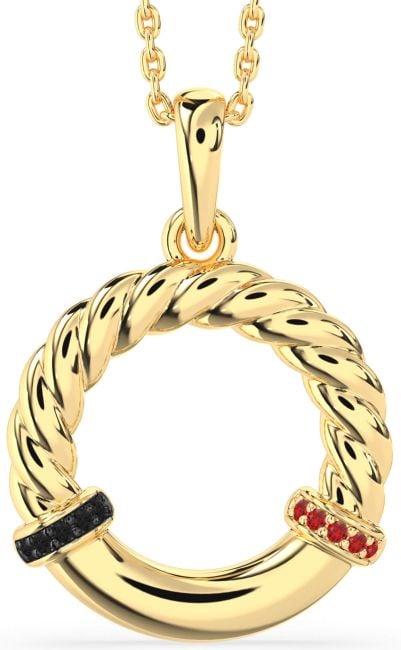 Black Diamond & Ruby Gold Silver Circle Knot Necklace