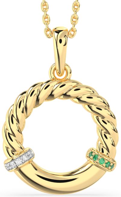 Emerald & Diamond Gold Circle Knot Necklace