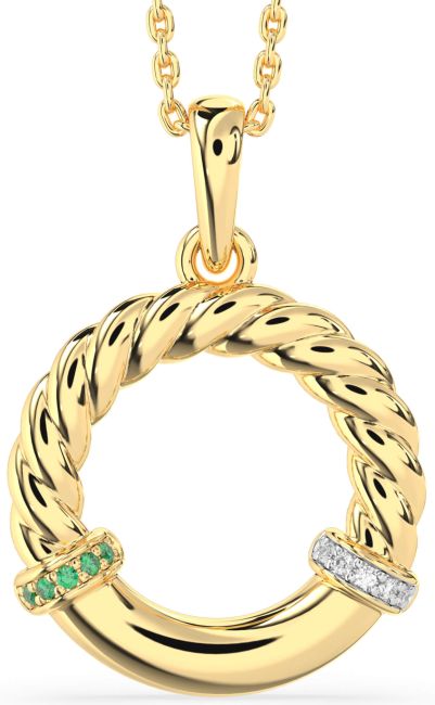 Diamond & Emerald Gold Circle Knot Necklace