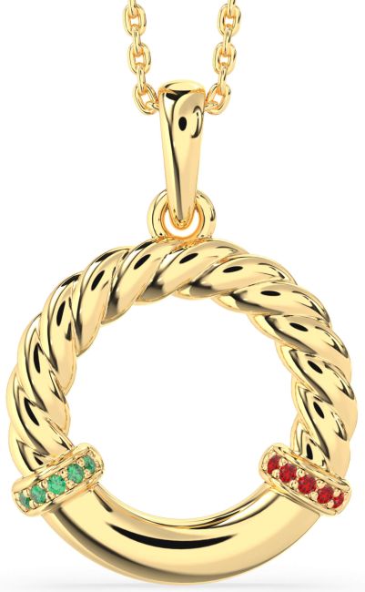 Emerald & Ruby Gold Circle Knot Necklace