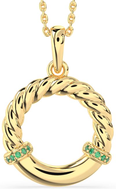 Emerald Gold Circle Knot Necklace