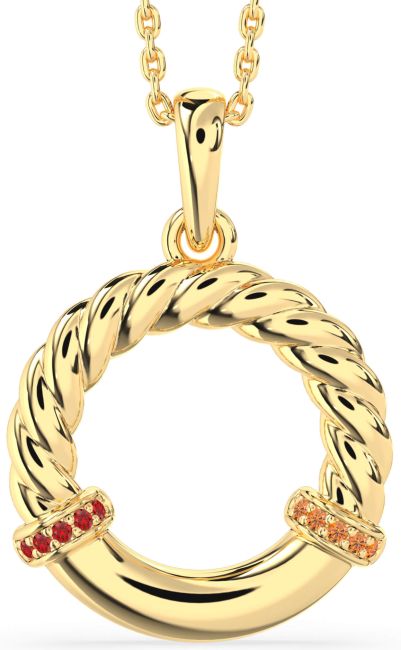 Ruby & Citrine Gold Circle Knot Necklace