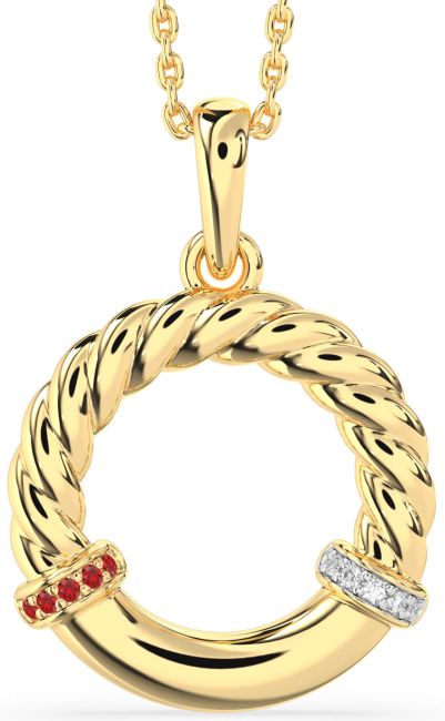 Diamond & Ruby Gold Circle Knot Necklace