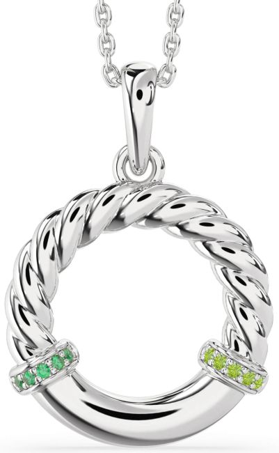 Emerald & Peridot Silver Circle Knot Necklace