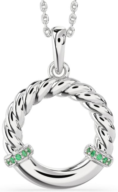 Emerald Silver Circle Knot Necklace