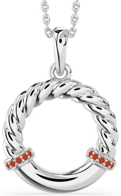 Fire Opal Silver Circle Knot Necklace