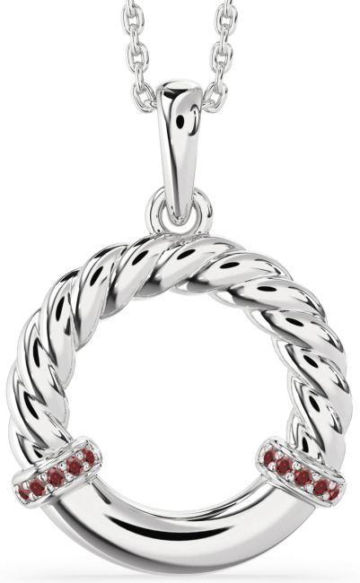Garnet Silver Circle Knot Necklace