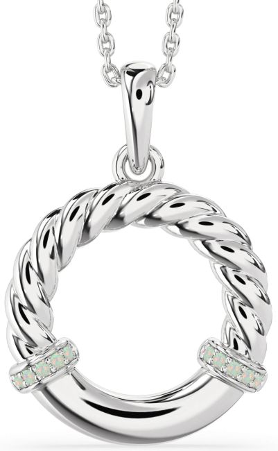 Opal Silver Circle Knot Necklace