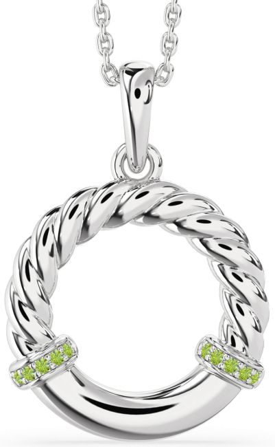 Peridot Silver Circle Knot Necklace