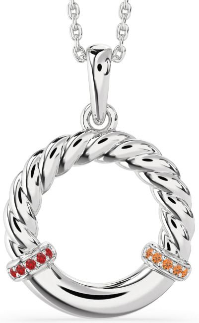Ruby & Citrine Silver Circle Knot Necklace