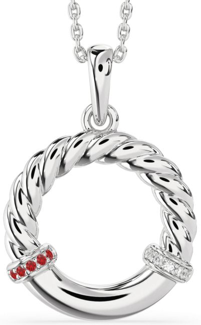 Diamond & Ruby Silver Circle Knot Necklace