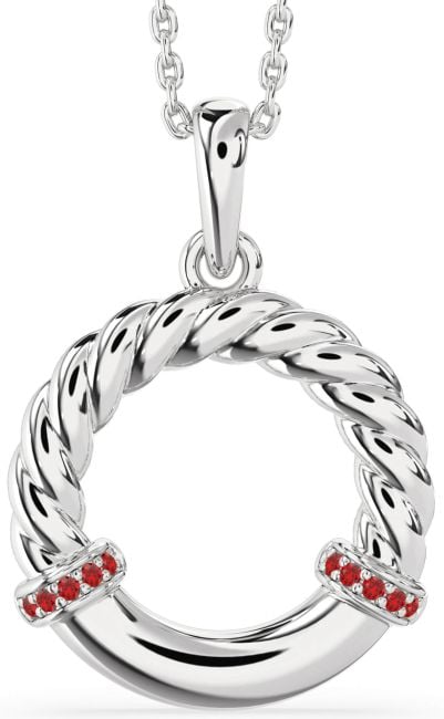 Ruby Silver Circle Knot Necklace