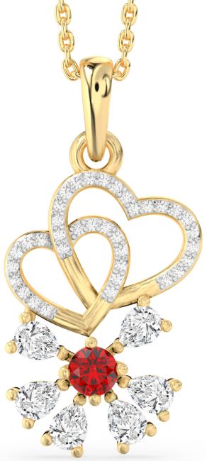 Diamond Ruby Gold Heart Snowflake Necklace