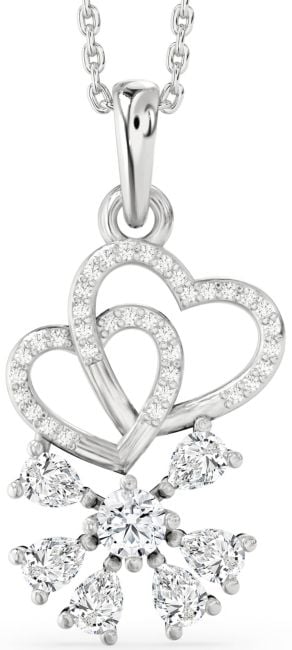 Diamond Platinum Heart Snowflake Necklace