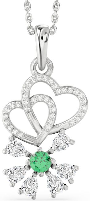 Diamond Emerald Silver Heart Snowflake Necklace