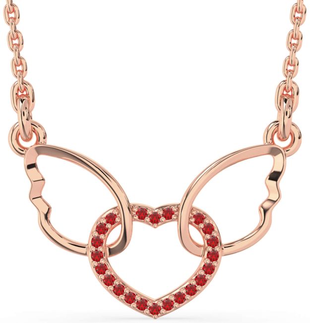 Ruby Rose Gold Heart Wings Interlock Necklace