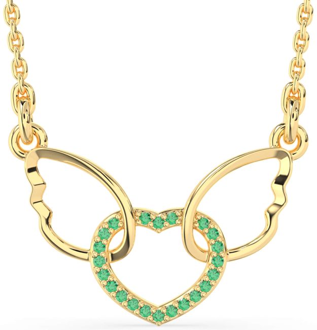 Emerald Gold Heart Wings Interlock Necklace