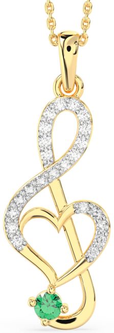 Large Diamond Emerald Gold Heart Necklace