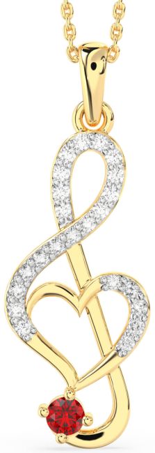 Large Diamond Ruby Gold Heart Necklace