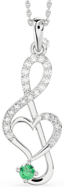 Large Diamond Emerald Silver Heart Necklace