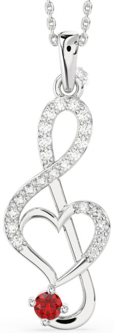 Large Diamond Ruby Silver Heart Necklace