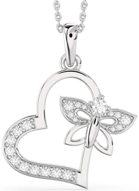 Large Diamond Platinum Heart Butterfly Necklace