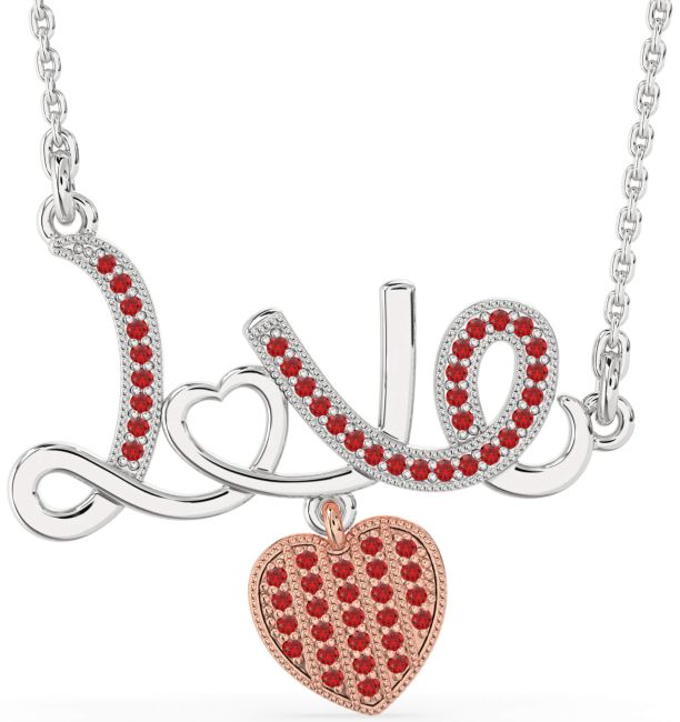 Large Ruby Silver & 10K Rose Gold Heart Necklace