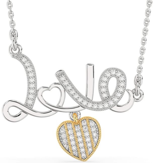 Large Diamond White Yellow Gold Heart Necklace