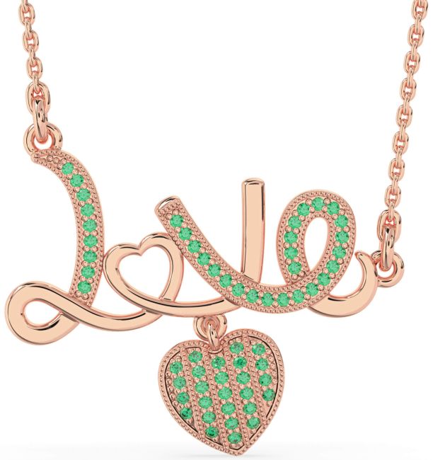 Large Emerald Rose Gold Heart Necklace