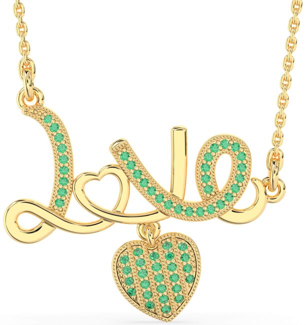 Large Emerald Gold Heart Necklace