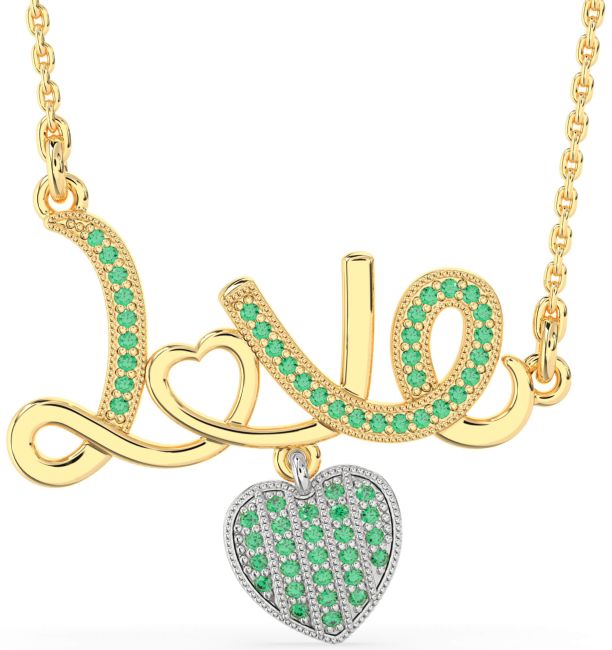 Large Emerald Gold Silver Heart Necklace