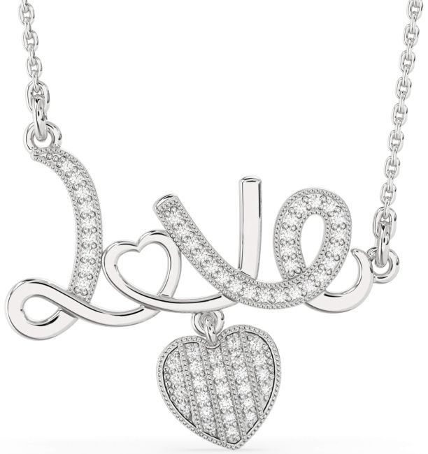 Large Diamond Silver Heart Necklace