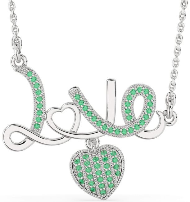 Large Emerald Platinum Heart Necklace