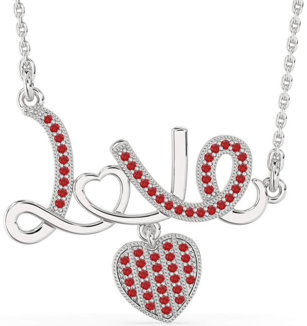 Large Ruby Platinum Heart Necklace