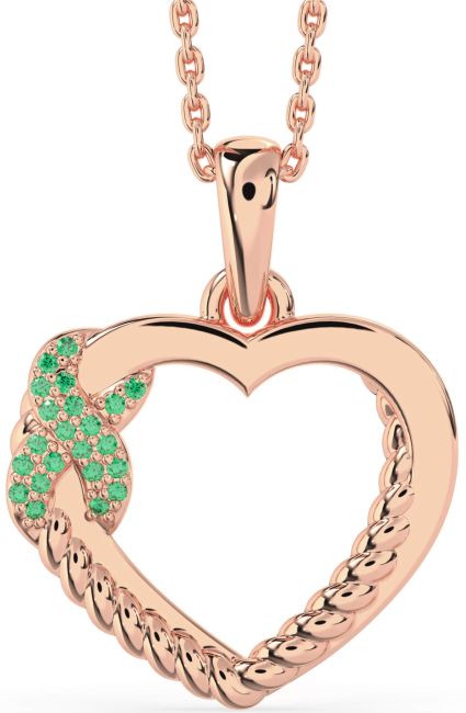 Emerald Rose Gold Heart Infinity Necklace