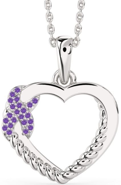 Amethyst Silver Heart Infinity Necklace