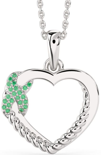 Emerald Silver Heart Infinity Necklace