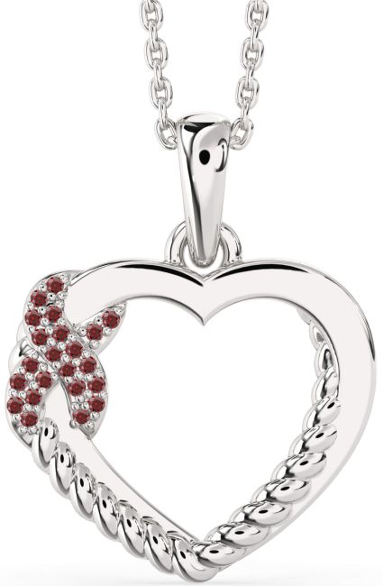 Garnet Silver Heart Infinity Necklace