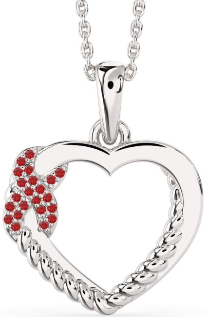 Ruby Silver Heart Infinity Necklace