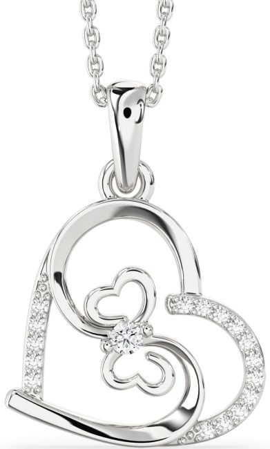 Diamond White Gold Heart Butterfly Necklace